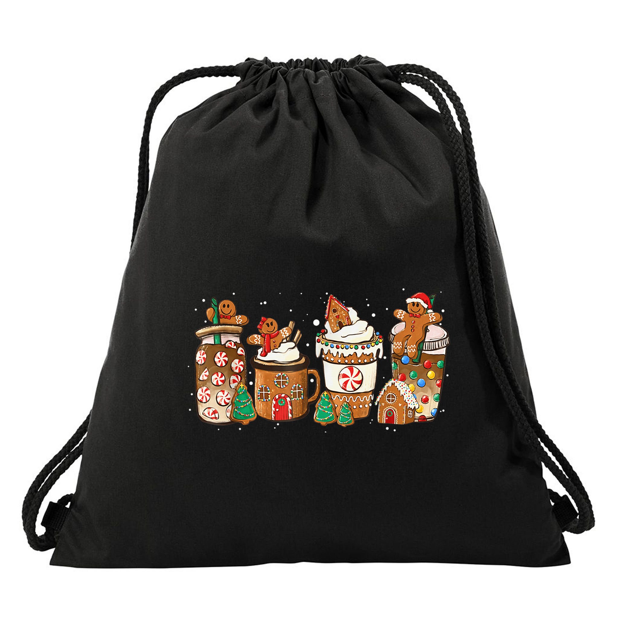 Gingerbread Cookie Christmas Coffee Cups Latte Drink Outfit Drawstring Bag