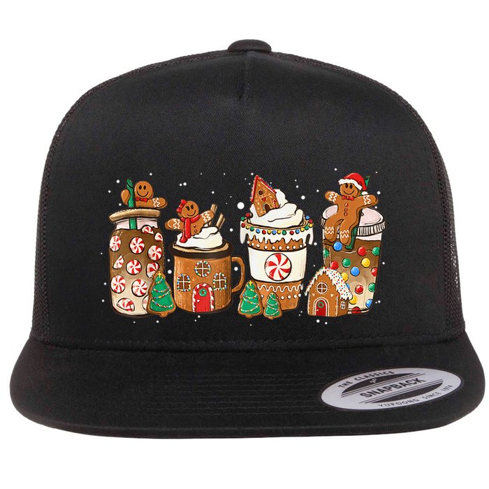 Gingerbread Cookie Christmas Coffee Cups Latte Drink Outfit Flat Bill Trucker Hat