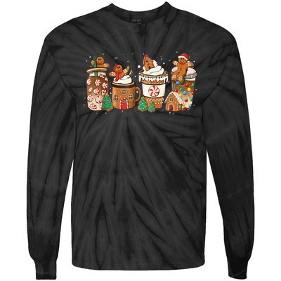 Gingerbread Cookie Christmas Coffee Cups Latte Drink Outfit Tie-Dye Long Sleeve Shirt