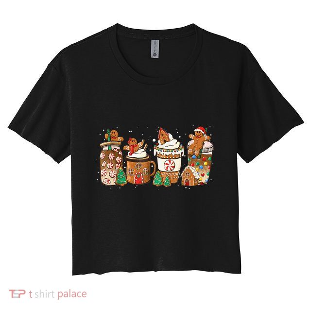 Gingerbread Cookie Christmas Coffee Cups Latte Drink Outfit Crop Top