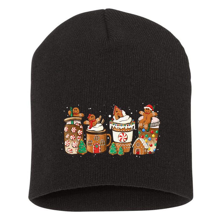 Gingerbread Cookie Christmas Coffee Cups Latte Drink Outfit Short Acrylic Beanie