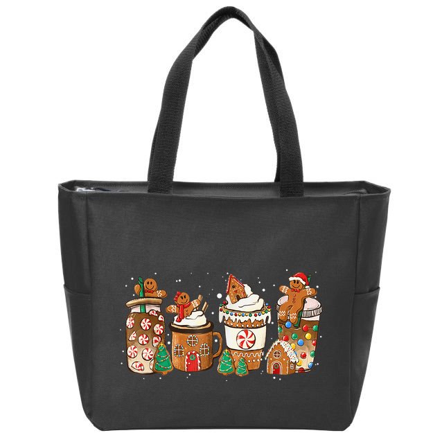 Gingerbread Cookie Christmas Coffee Cups Latte Drink Outfit Zip Tote Bag