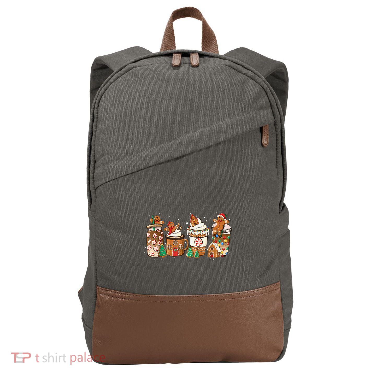 Gingerbread Cookie Christmas Coffee Cups Latte Drink Outfit Cotton Canvas Backpack