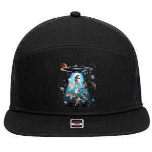 Galaxy Cat Cat Ufo Funny Cat Cat Graphic Cat Owner Gift 7 Panel Mesh Trucker Snapback Hat