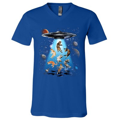 Galaxy Cat Cat Ufo Funny Cat Cat Graphic Cat Owner Gift V-Neck T-Shirt