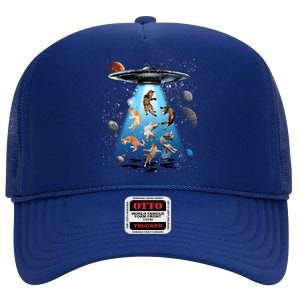 Galaxy Cat Cat Ufo Funny Cat Cat Graphic Cat Owner Gift High Crown Mesh Back Trucker Hat