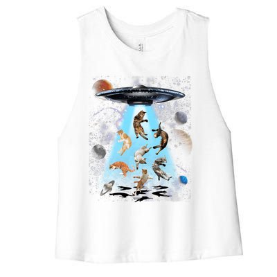 Galaxy Cat Cat Ufo Funny Cat Cat Graphic Cat Owner Gift Women's Racerback Cropped Tank