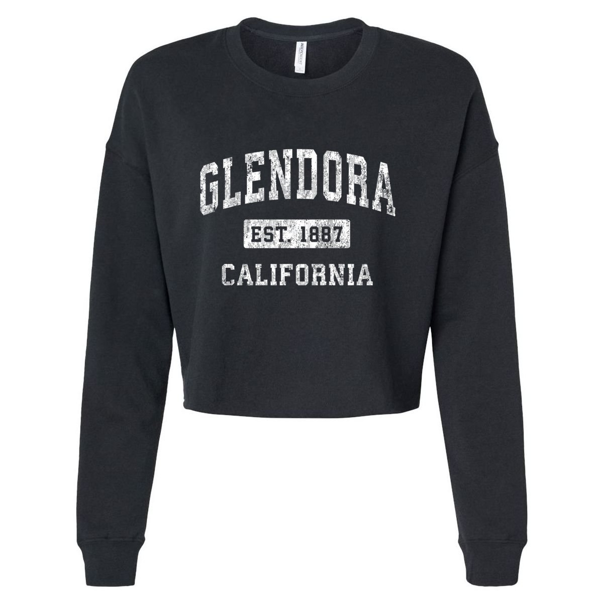 Glendora California Ca Vintage Established Sports Cropped Pullover Crew