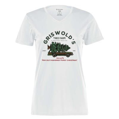 Griswold Co Christmas Tree Farm Women's Momentum V-Neck T-Shirt