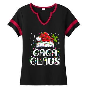 Gaga Claus Christmas Lights Pajama Family Matching Ladies Halftime Notch Neck Tee