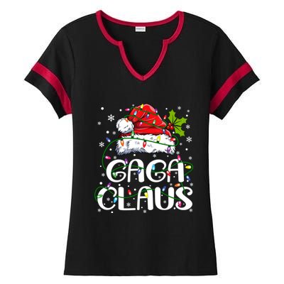 Gaga Claus Christmas Lights Pajama Family Matching Ladies Halftime Notch Neck Tee