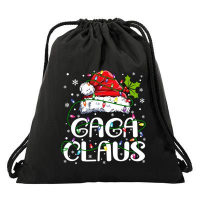 Gaga Claus Christmas Lights Pajama Family Matching Drawstring Bag