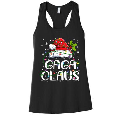 Gaga Claus Christmas Lights Pajama Family Matching Women's Racerback Tank