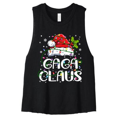 Gaga Claus Christmas Lights Pajama Family Matching Women's Racerback Cropped Tank