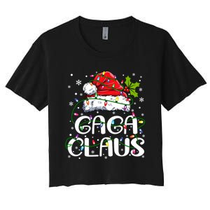 Gaga Claus Christmas Lights Pajama Family Matching Women's Crop Top Tee