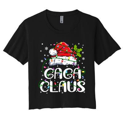 Gaga Claus Christmas Lights Pajama Family Matching Women's Crop Top Tee