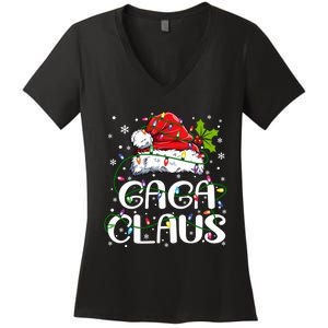 Gaga Claus Christmas Lights Pajama Family Matching Women's V-Neck T-Shirt