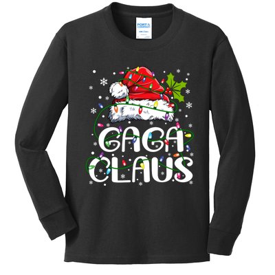 Gaga Claus Christmas Lights Pajama Family Matching Kids Long Sleeve Shirt