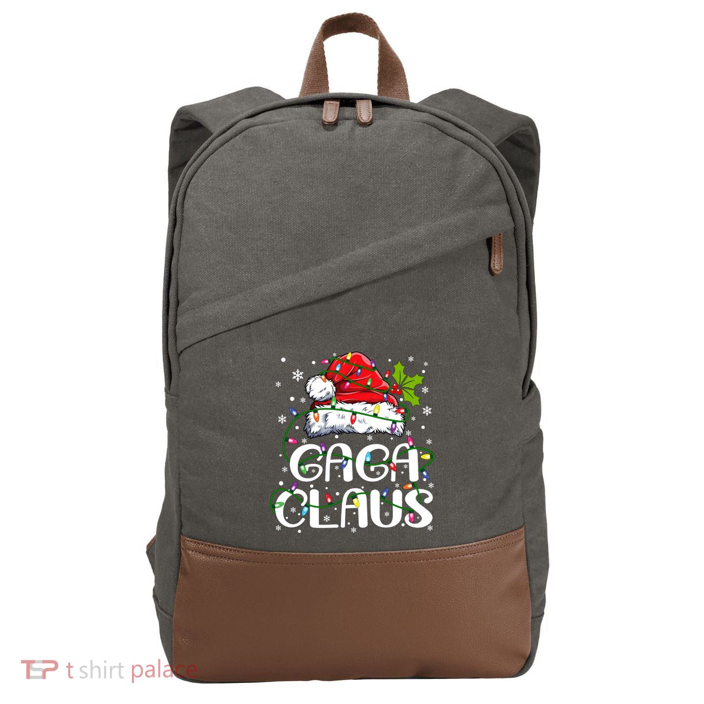Gaga Claus Christmas Lights Pajama Family Matching Cotton Canvas Backpack