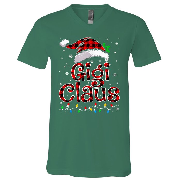 Gigi Claus Christmas Lights Pajama Family Matching V-Neck T-Shirt