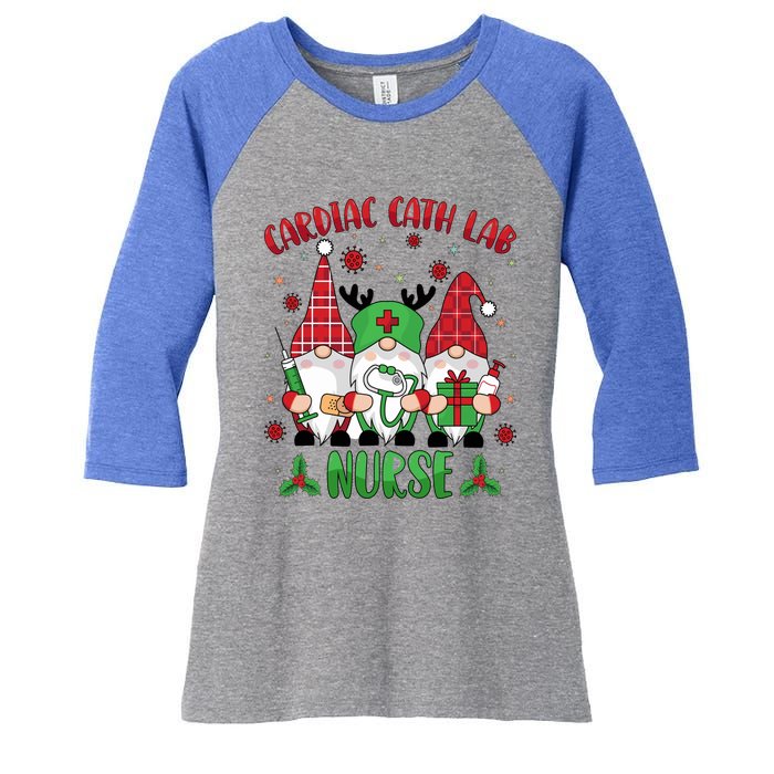 Gnome Cardiac Cath Lab Xmas Holiday Cardiac Nurse Christmas Funny Gift Women's Tri-Blend 3/4-Sleeve Raglan Shirt