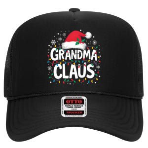 Grandma Claus Christmas Lights Pajama Family Matching High Crown Mesh Back Trucker Hat