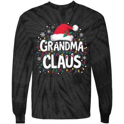 Grandma Claus Christmas Lights Pajama Family Matching Tie-Dye Long Sleeve Shirt