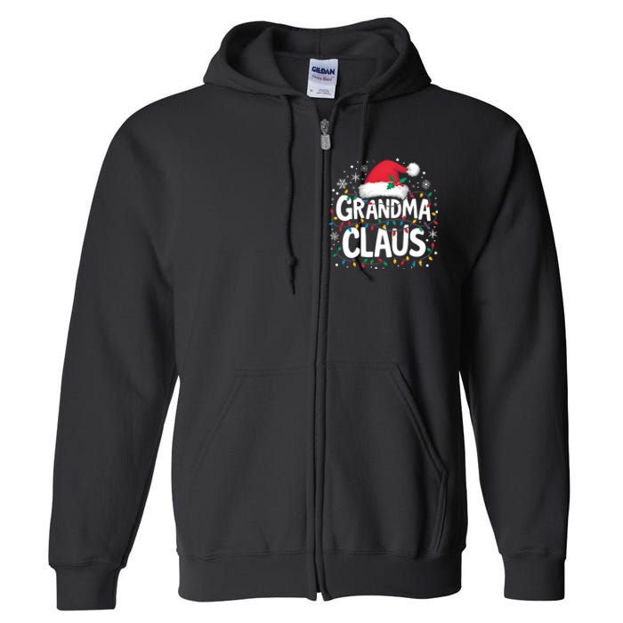 Grandma Claus Christmas Lights Pajama Family Matching Full Zip Hoodie