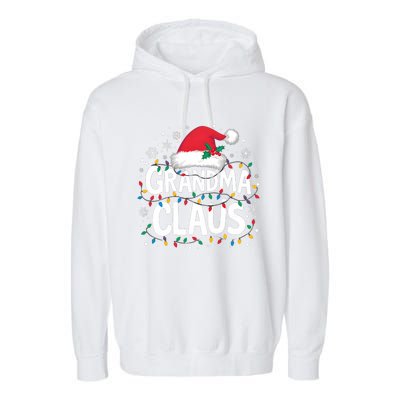 Grandma Claus Christmas Lights Pajama Family Matching Garment-Dyed Fleece Hoodie