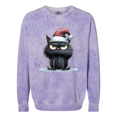 Grumpy Christmas Cat Santa Hat Colorblast Crewneck Sweatshirt