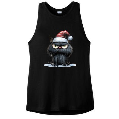 Grumpy Christmas Cat Santa Hat Ladies PosiCharge Tri-Blend Wicking Tank