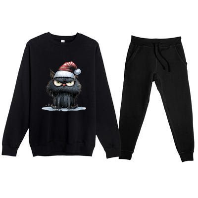 Grumpy Christmas Cat Santa Hat Premium Crewneck Sweatsuit Set