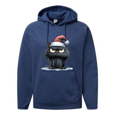 Grumpy Christmas Cat Santa Hat Performance Fleece Hoodie