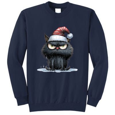 Grumpy Christmas Cat Santa Hat Tall Sweatshirt