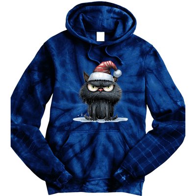 Grumpy Christmas Cat Santa Hat Tie Dye Hoodie