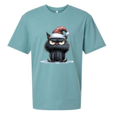 Grumpy Christmas Cat Santa Hat Sueded Cloud Jersey T-Shirt