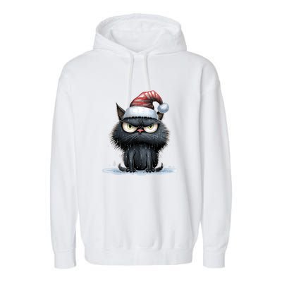 Grumpy Christmas Cat Santa Hat Garment-Dyed Fleece Hoodie