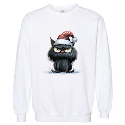 Grumpy Christmas Cat Santa Hat Garment-Dyed Sweatshirt