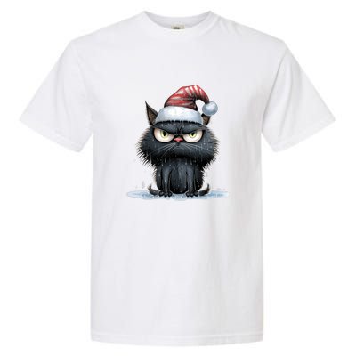 Grumpy Christmas Cat Santa Hat Garment-Dyed Heavyweight T-Shirt