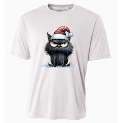 Grumpy Christmas Cat Santa Hat Cooling Performance Crew T-Shirt