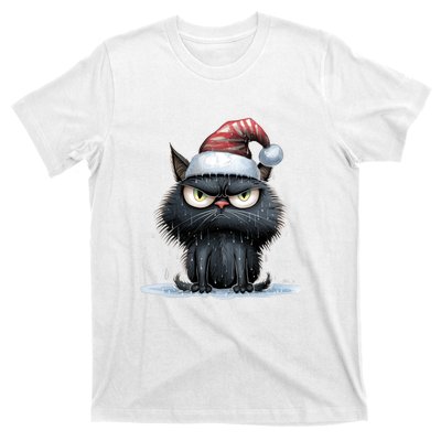 Grumpy Christmas Cat Santa Hat T-Shirt