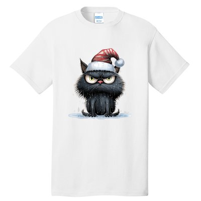 Grumpy Christmas Cat Santa Hat Tall T-Shirt