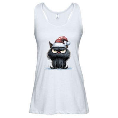 Grumpy Christmas Cat Santa Hat Ladies Essential Flowy Tank