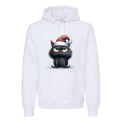 Grumpy Christmas Cat Santa Hat Premium Hoodie