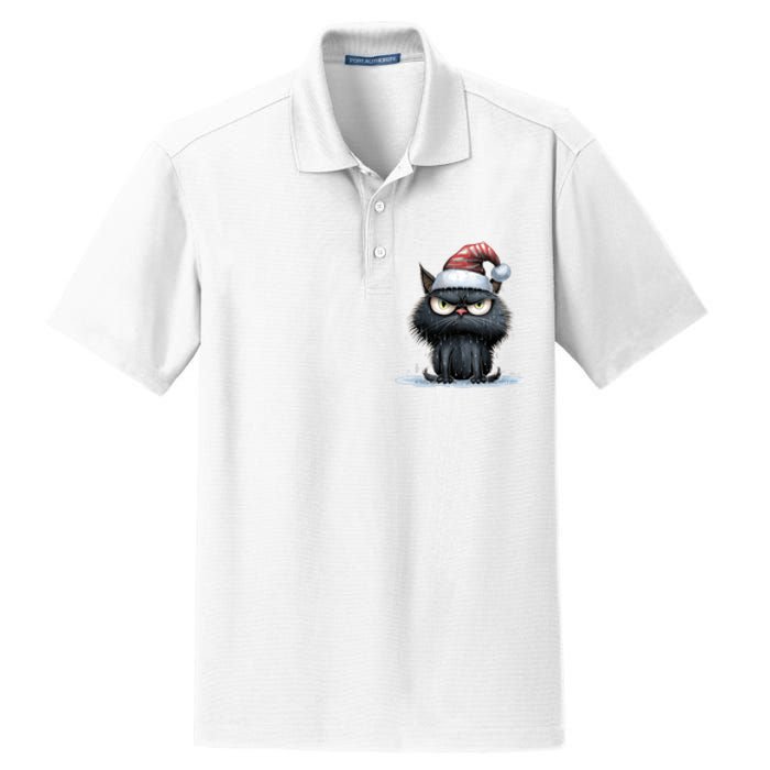 Grumpy Christmas Cat Santa Hat Dry Zone Grid Polo