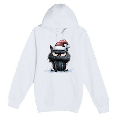 Grumpy Christmas Cat Santa Hat Premium Pullover Hoodie