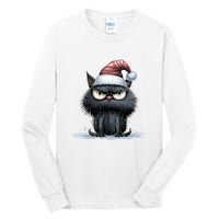 Grumpy Christmas Cat Santa Hat Tall Long Sleeve T-Shirt