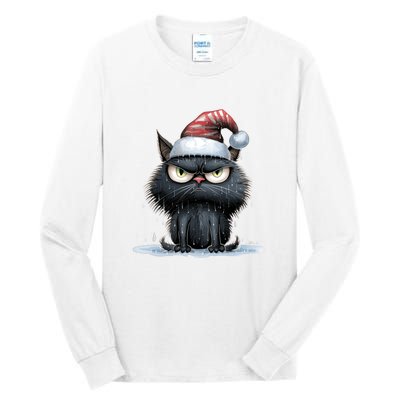 Grumpy Christmas Cat Santa Hat Tall Long Sleeve T-Shirt