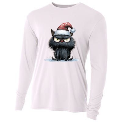 Grumpy Christmas Cat Santa Hat Cooling Performance Long Sleeve Crew