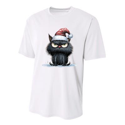 Grumpy Christmas Cat Santa Hat Performance Sprint T-Shirt